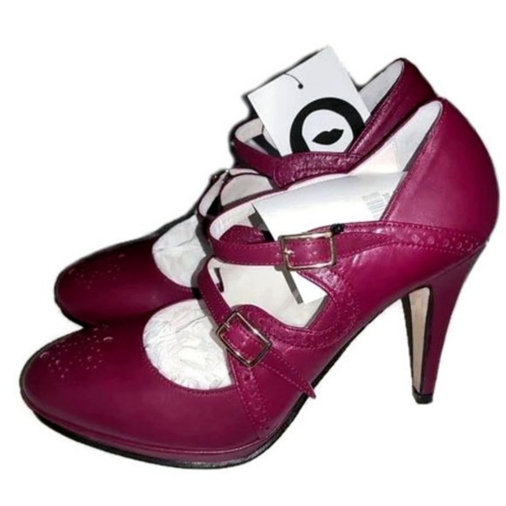 Abel Munoz Burgundy Leather Double Strap Mary jane Leather Pumps